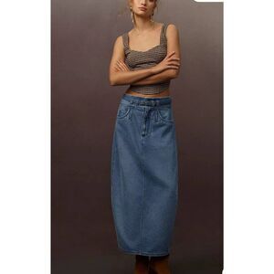 Pilcro Barrel Denim Midi Skirt Anthropologie Size 16